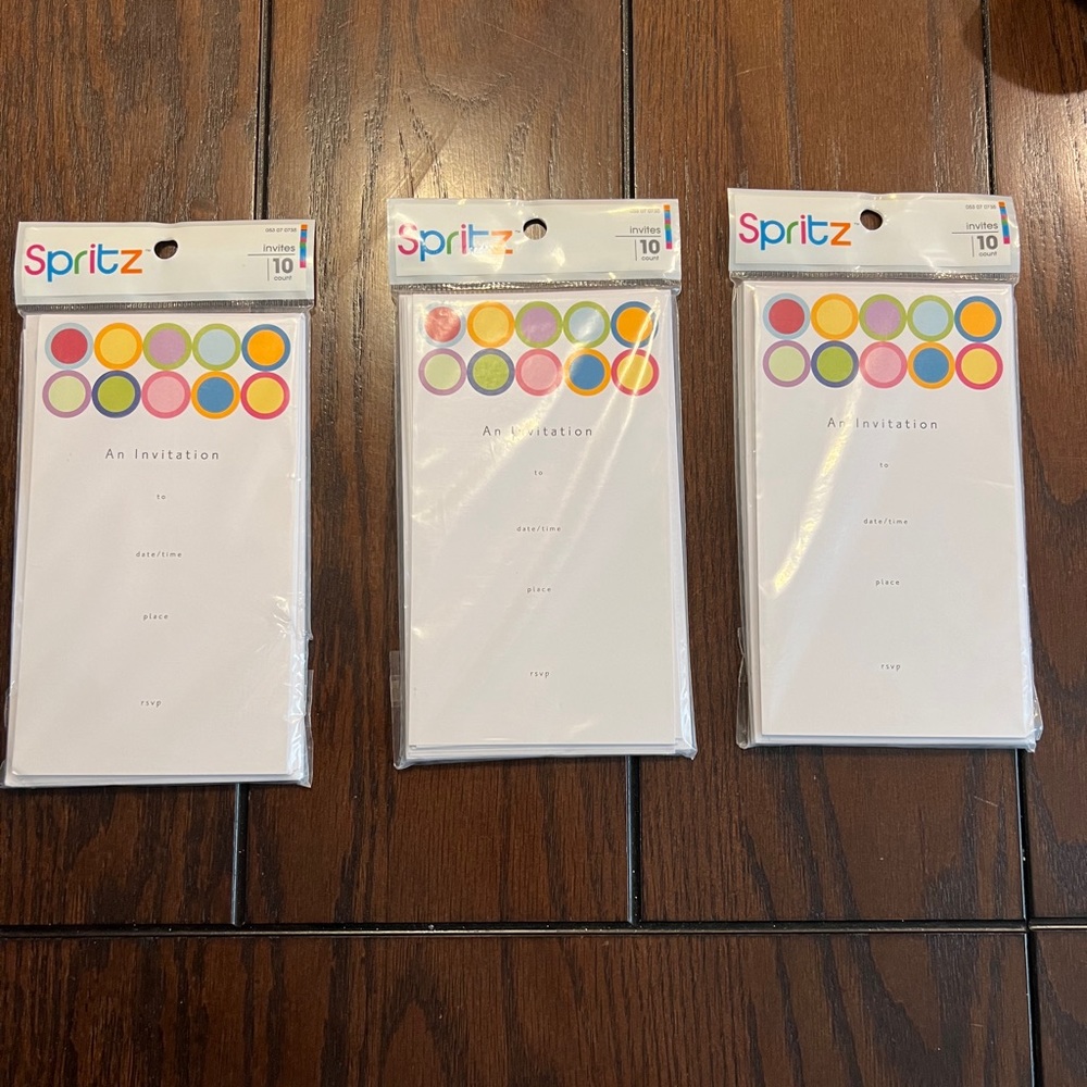 Spritz invitations 3 packages with each having 10 invitations and 10 envelopes